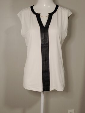 Calvin Klein White Tank Top with Black Trim and Gold Chain